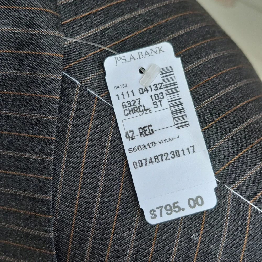 JOS A BANK Dark Grey Orange Striped Wool Sz 42 R Mens Sport Coat Suit Jacket NEW